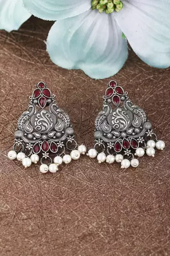 Classic oxidised red and grey earring set for women and girls