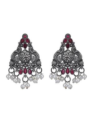 Classic oxidised red and grey earring set for women and girls 3