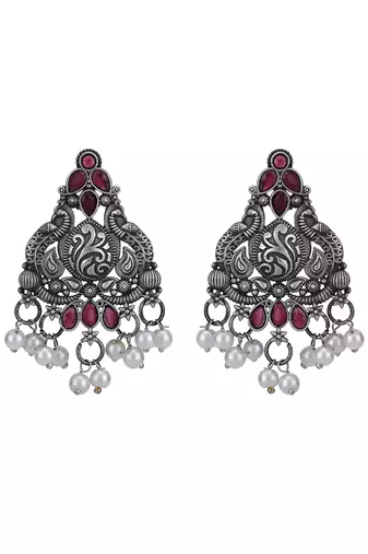 Classic oxidised red and grey earring set for women and girls