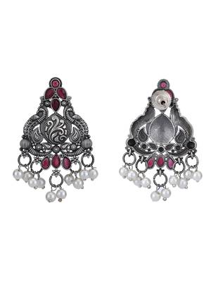 Classic oxidised red and grey earring set for women and girls 4