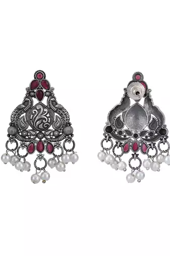 Classic oxidised red and grey earring set for women and girls