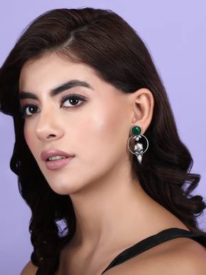 Elegant oxidised green earring set for women and girls 1