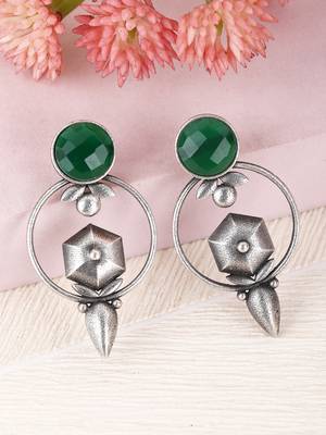 Elegant oxidised green earring set for women and girls 2