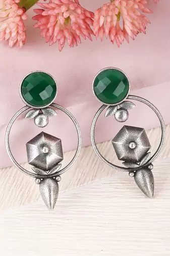 Elegant oxidised green earring set for women and girls