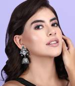 Elegant oxidised green and grey earring set for women and girls