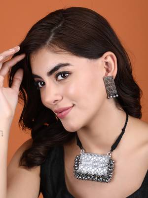 Classic oxidised grey necklace set for women and girls 1