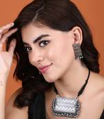 Classic oxidised grey necklace set for women and girls