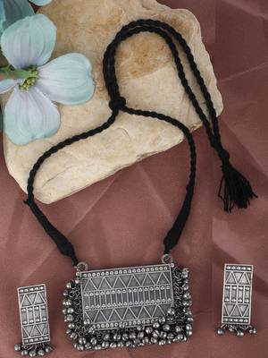 Classic oxidised grey necklace set for women and girls 2