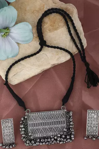 Classic oxidised grey necklace set for women and girls