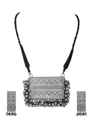 Classic oxidised grey necklace set for women and girls 3