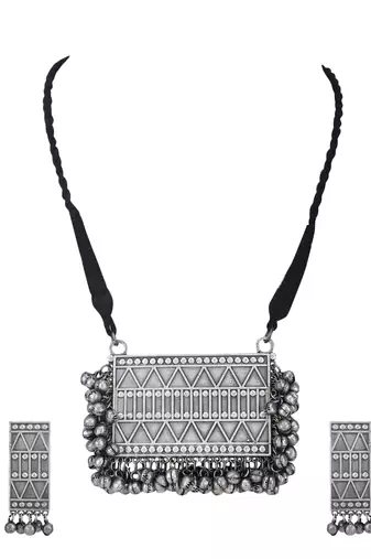 Classic oxidised grey necklace set for women and girls