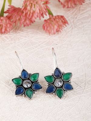 Elegant oxidised blue earring set for women and girls 2