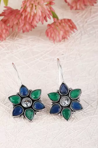 Elegant oxidised blue earring set for women and girls