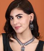 Classic oxidised red and grey necklace set for women and girls