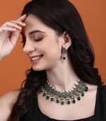 Elegant oxidised green and grey necklace set for women and girls