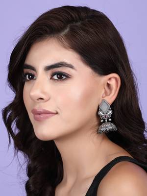 Classic oxidised red and grey earring set for women and girls 1