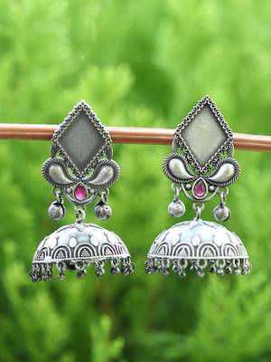 Classic oxidised red and grey earring set for women and girls 2
