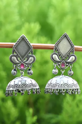 Classic oxidised red and grey earring set for women and girls