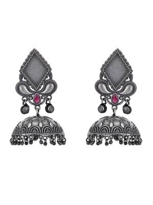Classic oxidised red and grey earring set for women and girls 3