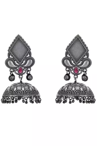Classic oxidised red and grey earring set for women and girls