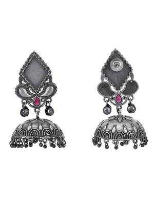 Classic oxidised red and grey earring set for women and girls 4