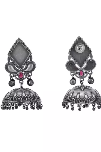 Classic oxidised red and grey earring set for women and girls