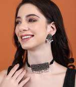 Elegant oxidised red and grey necklace set for women and girls