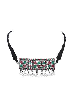 Elegant oxidised red and grey necklace set for women and girls 4