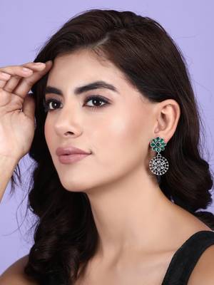 Elegant oxidised green and grey earring set for women and girls 1