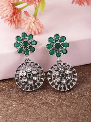 Elegant oxidised green and grey earring set for women and girls 2
