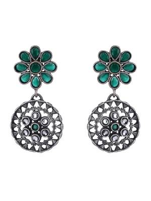 Elegant oxidised green and grey earring set for women and girls 3