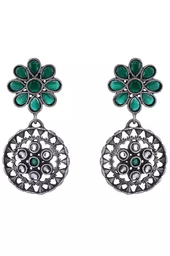 Elegant oxidised green and grey earring set for women and girls