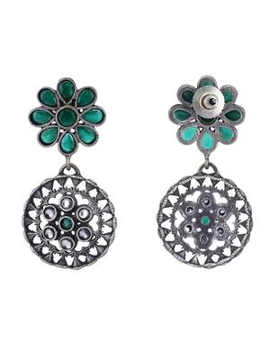 Elegant oxidised green and grey earring set for women and girls 4
