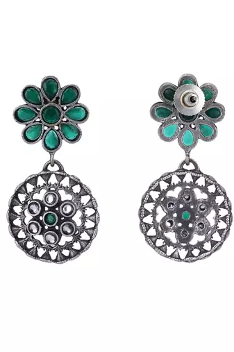 Elegant oxidised green and grey earring set for women and girls