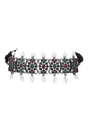 Elegant oxidised red and grey necklace set for women and girls 4