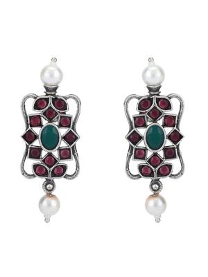 Elegant oxidised red and grey necklace set for women and girls 5