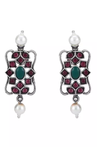 Elegant oxidised red and grey necklace set for women and girls