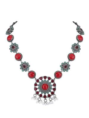 Elegant oxidised red necklace set for women and girls 4