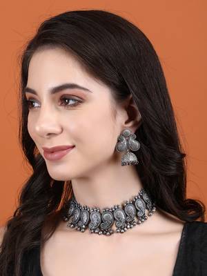Classic oxidised grey necklace set for women and girls 1