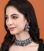 Classic oxidised grey necklace set for women and girls