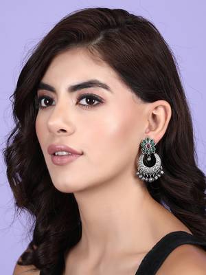 Elegant oxidised red and green earring set for women and girls 1