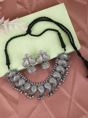 Classic oxidised grey necklace set for women and girls 2
