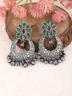 Elegant oxidised red and green earring set for women and girls 2