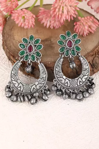 Elegant oxidised red and green earring set for women and girls