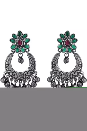 Elegant oxidised red and green earring set for women and girls