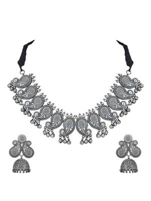 Classic oxidised grey necklace set for women and girls 3
