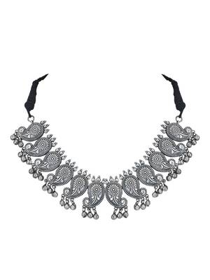 Classic oxidised grey necklace set for women and girls 4