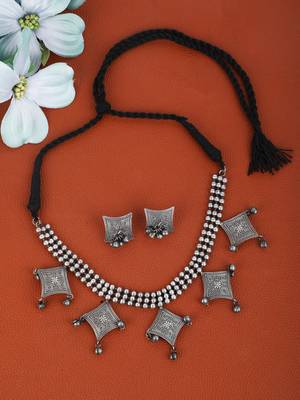 Elegant oxidised grey necklace set for women and girls 2