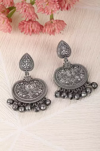 Elegant oxidised grey earring set for women and girls