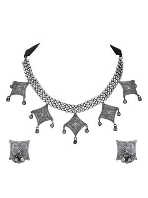 Elegant oxidised grey necklace set for women and girls 3